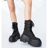 Fashion Women Ankle Booties Autumn Leather Chunky Shoes Woman High Platform Breathable Sneakers 9CM Thick Sole Wedges Motorcycles Boots