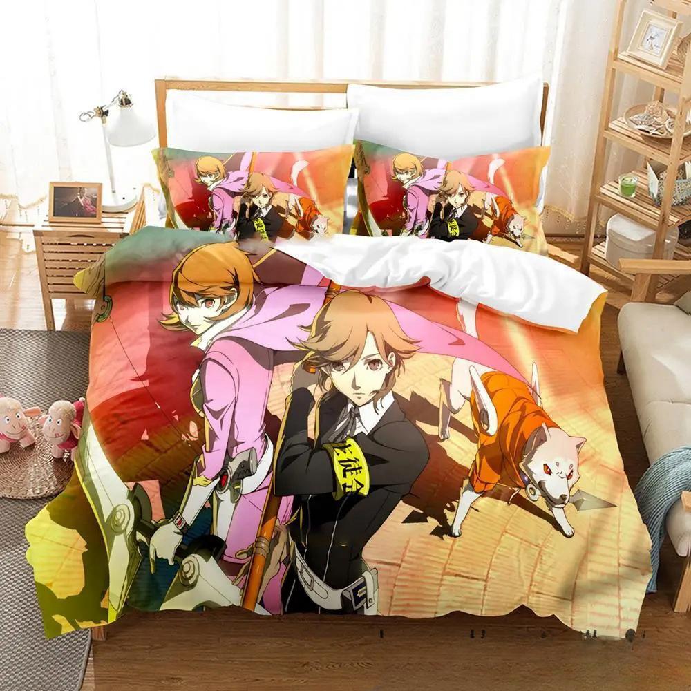 3D Print Anime Game P4 Persona 4 Bedding Set,Duvet Cover Bed Set Quilt Cover Pillowcase,King Queen Twin Size Boys Girls Adults