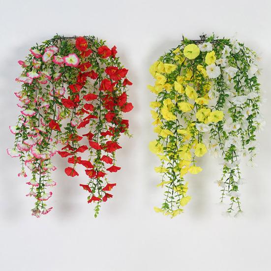 Artificial Flowers for Outdoor, Fake Hanging Morning Glory with Eucalyptus Leaves, UV Resistant Faux Plants Petunias Trailing Vines for Porch, Patio,
