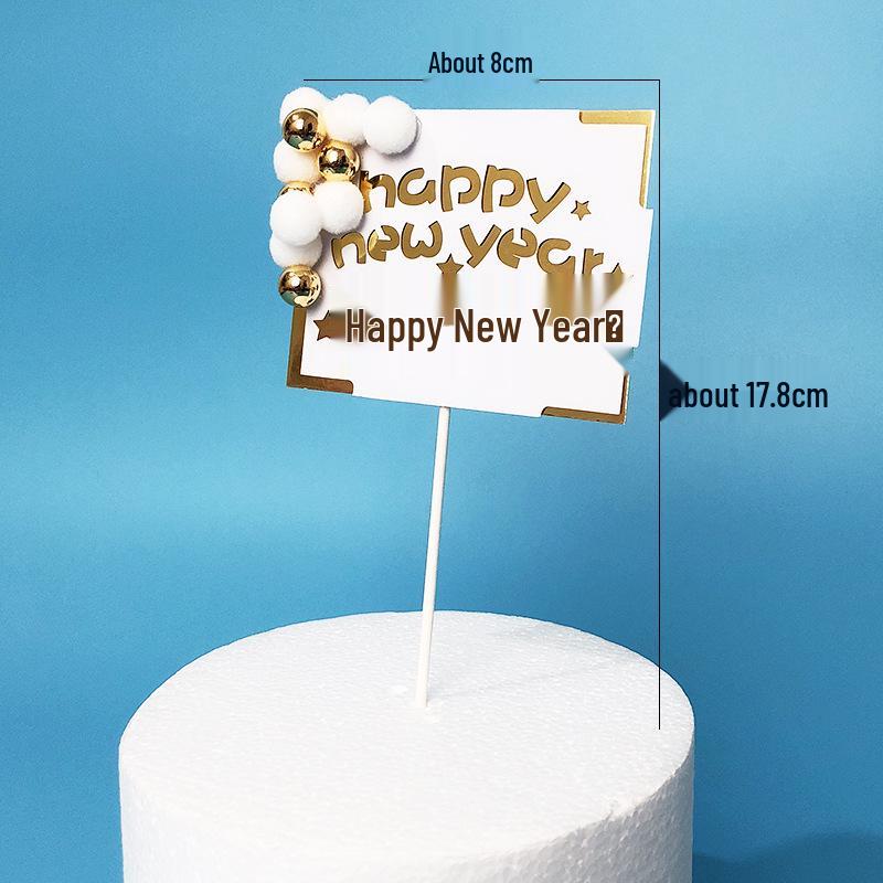 2020 New Year Cake Topper: Red and White Pompon Decoration