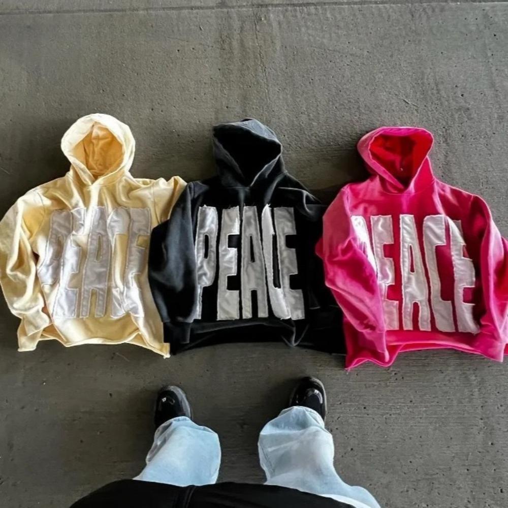ZYLLO Fashion Harajuku Trend Hoodie Retro Alphabet Embroidery Hoodie Men Y2k Goth Coat Casual Loose Sweatshirt Hoodies
