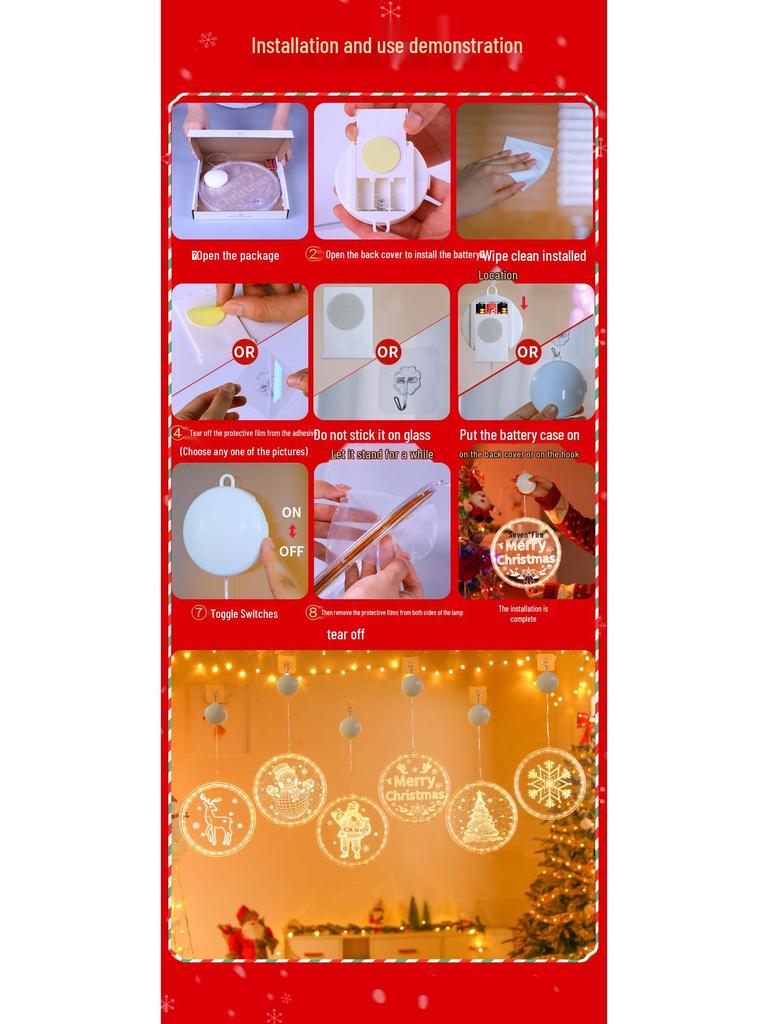 Glowing Merry Christmas LED Suction Cup String Lights for 2025 Holiday Window Display