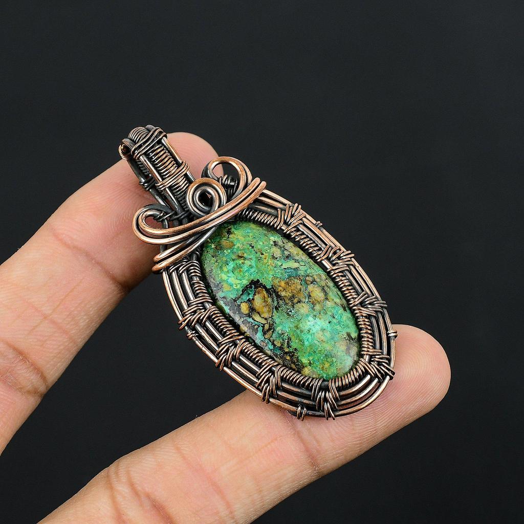 Azurite Malachite Pendant, 999 Copper Wire Wrapped Gemstone Jewelry, Handmade Pendant, For Thanksgiving