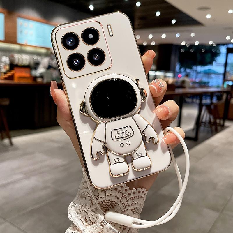 Silikonový nárazuvzdorný kryt pro Xiaomi 15 Pro 14T Pro 13T 12T 11T Pro 14 T 14 Ultra 13 Lite galvanicky pokovený kreslený astronaut pouzdro se stojánkem