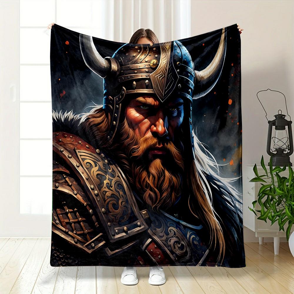 "Epic Viking Warrior with Horned Helmet" Patterned Flannel Blanket Perfect for the Bedroom Living Room, Sofa, or a Little Nap