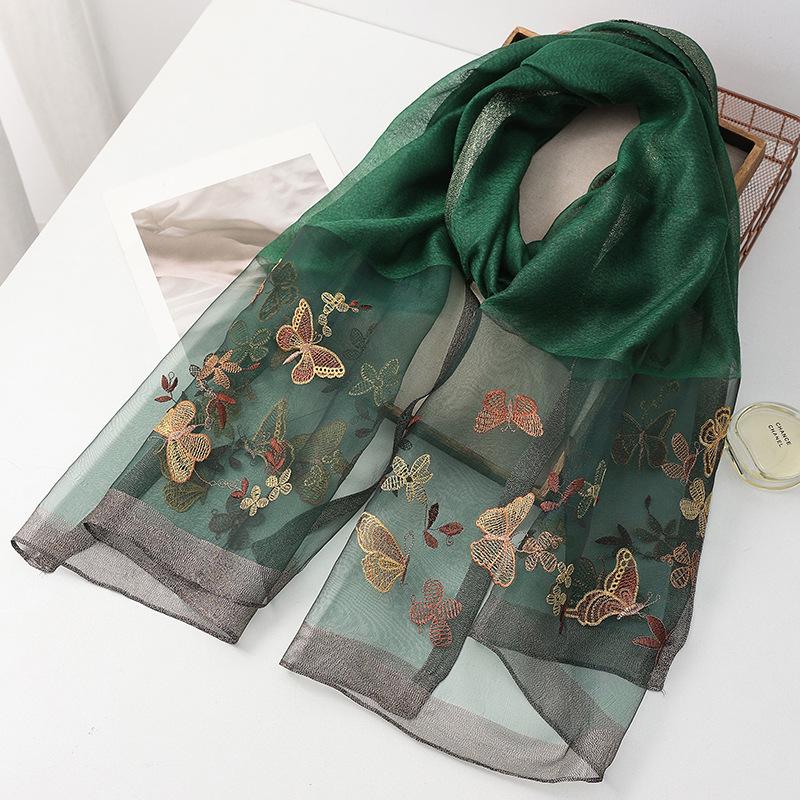 Four Season silk wool scarf women hijab pashmina shawls wrap Blanket Floral Pashmina Embroidery Scarves Foulard high quality