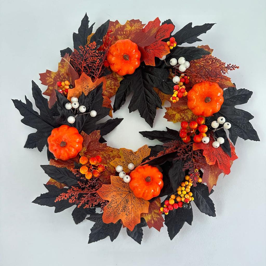Halloween Harvest Festival Autumn Colors Wreath Pumpkin Berry Door Vine Ring Thanksgiving Door