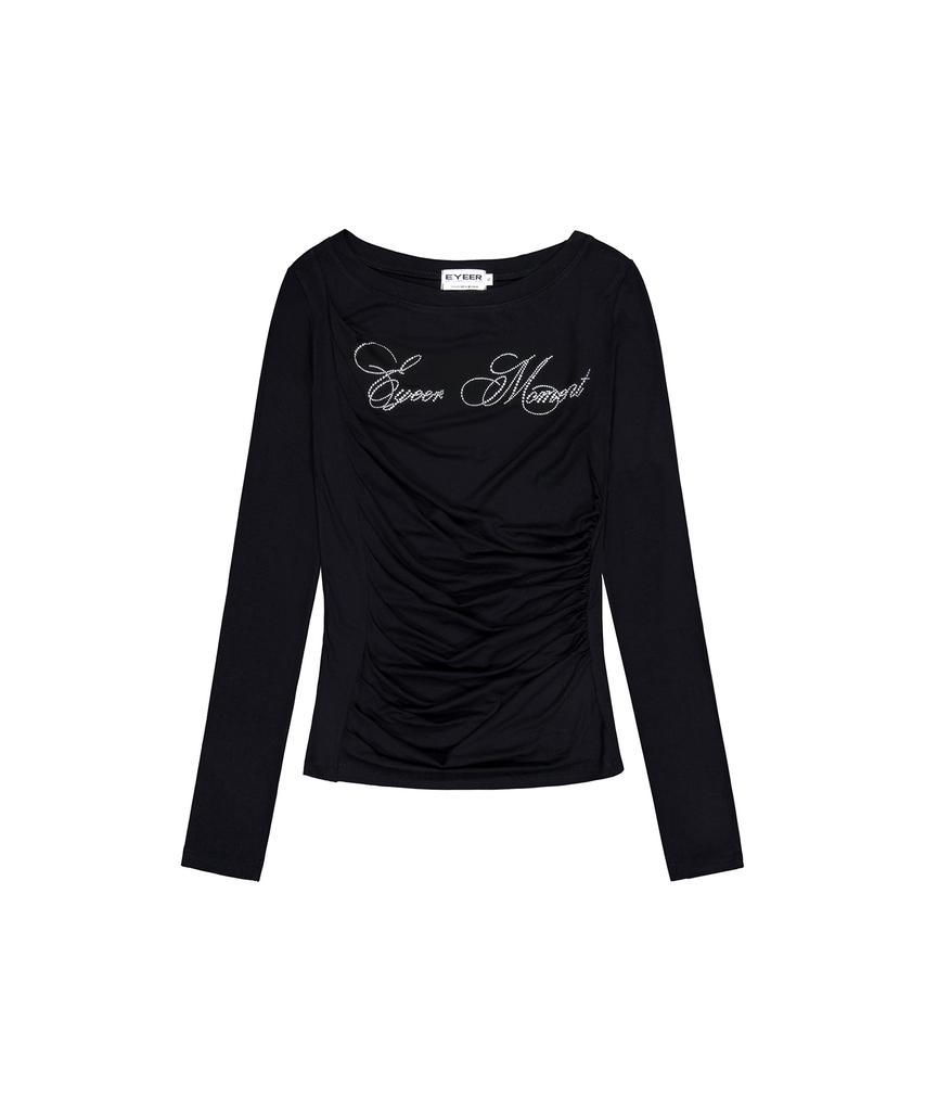 Iwaiial Hotfix Drape Off Shoulder Long Sleeve - Black