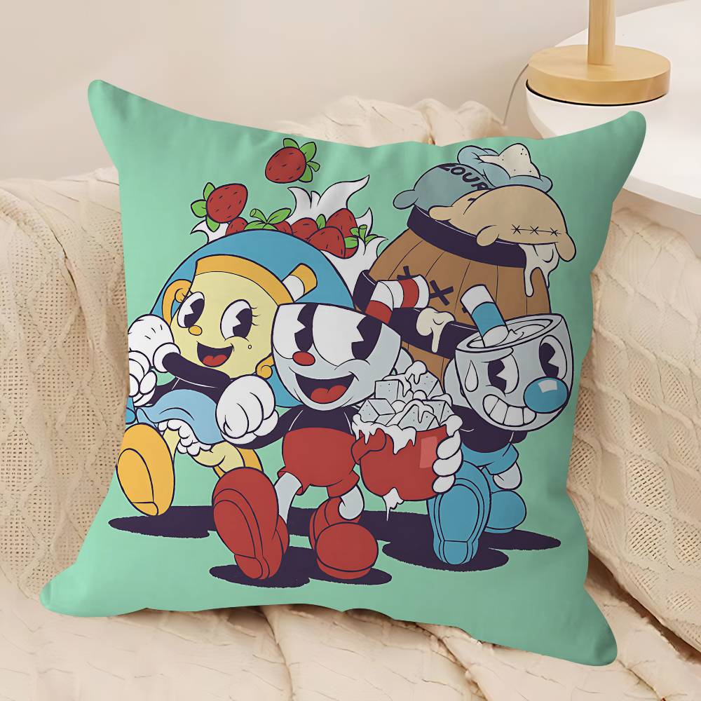 CUTE Cartoon C-Cuphead Pillow Case Removable Washable Cushion Cover – All-Season Soft Linen