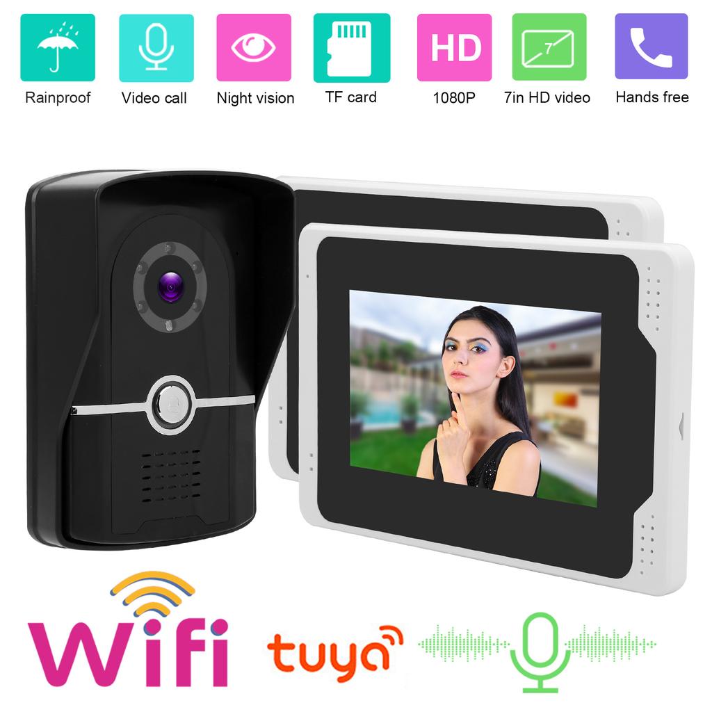 1080P Wifi Video Doorbell 7in TFT LCD Display 2 Monitors 110 degrees  Wide Angle Waterproof Night Vision