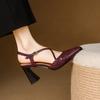 Fashion 2025 New Size 34-40 Women Vintage Sandals Real Leather Retro Square Tor High Heels Summer Shoes Slingback T-Strap Office Daily