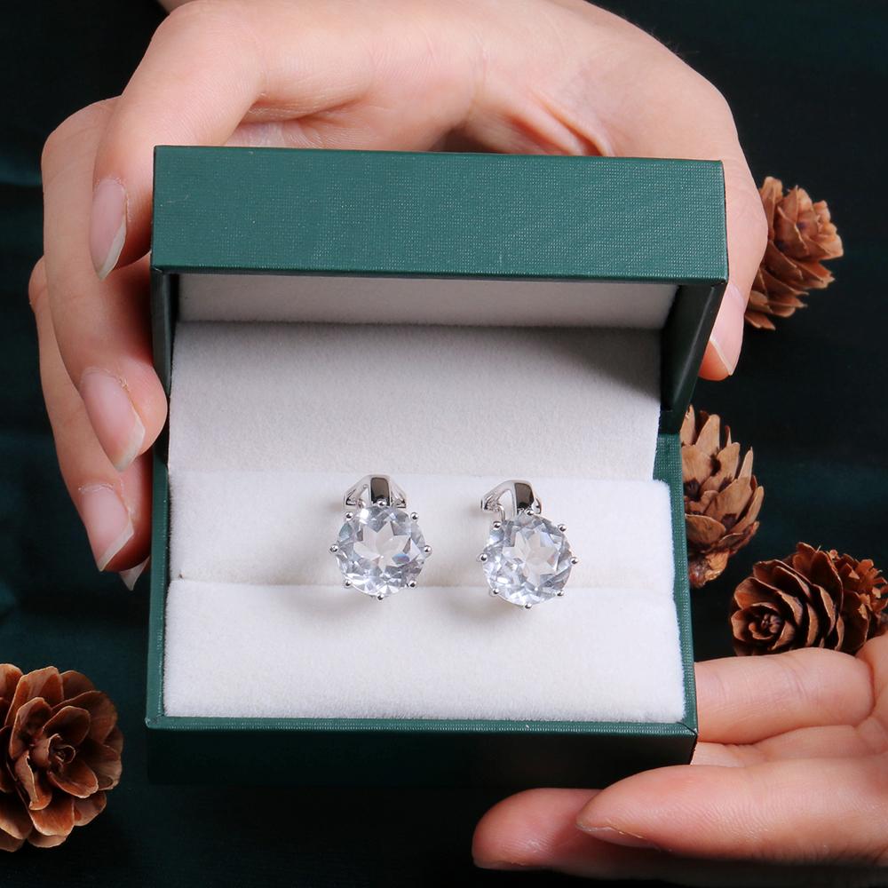 Simple Fashion Round Design Natural White Quartz Earrings New Women 925 Sterling Silver Fine Jewelry Daily Wear Gift
