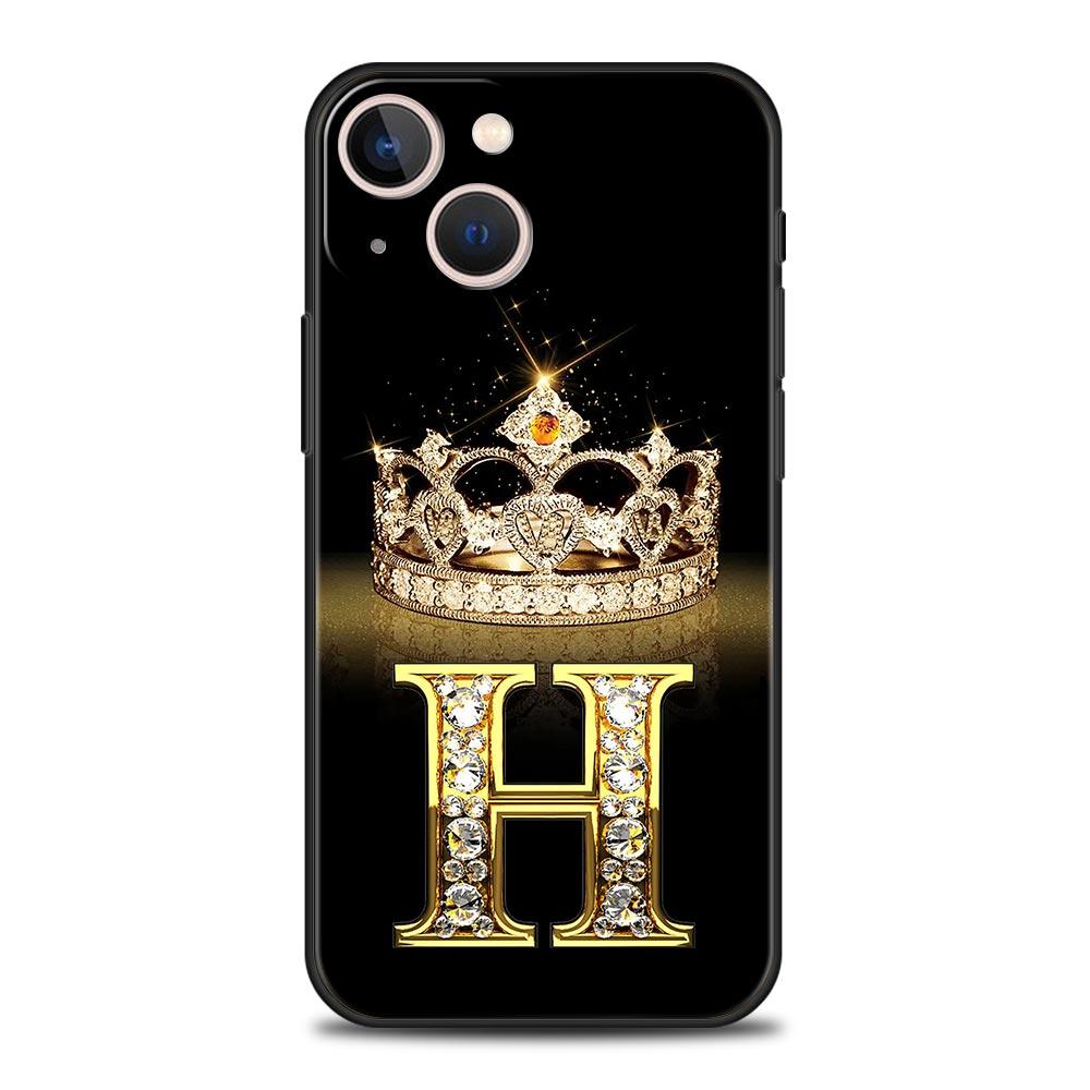 Diamond Crown Letter 26 Letters Phone Case For iPhone 17 16E 15 16 14 13 12 11 Pro Max 7 8 Plus Soft TPU Back Cover