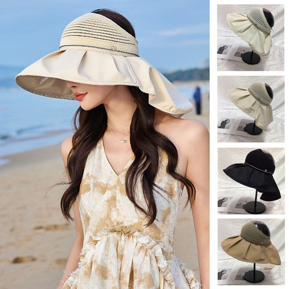 

Large Eaves Sunblock Bucket Hats with Shawl Design Empty Top Cap Elegant Fisherman Hat хакі