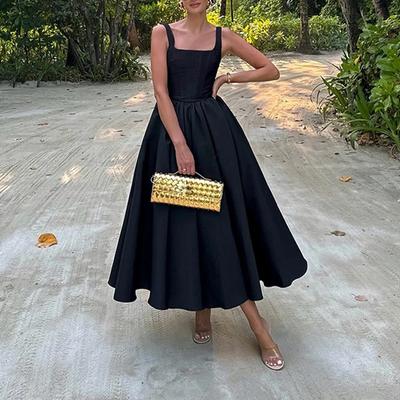 New Spring Women's Clothing Elegant Square Collar Dress Sexy Pleated Waist Dress