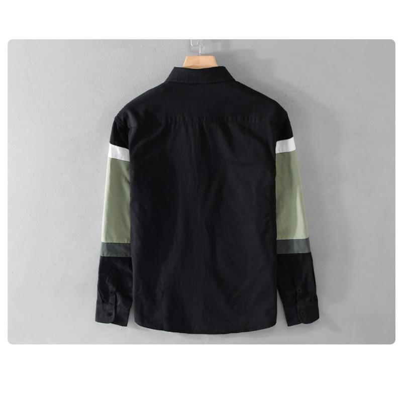 Men's Color Block Roll Up Sleeve Button Down Shirt Casual Cotton Streetwear Top