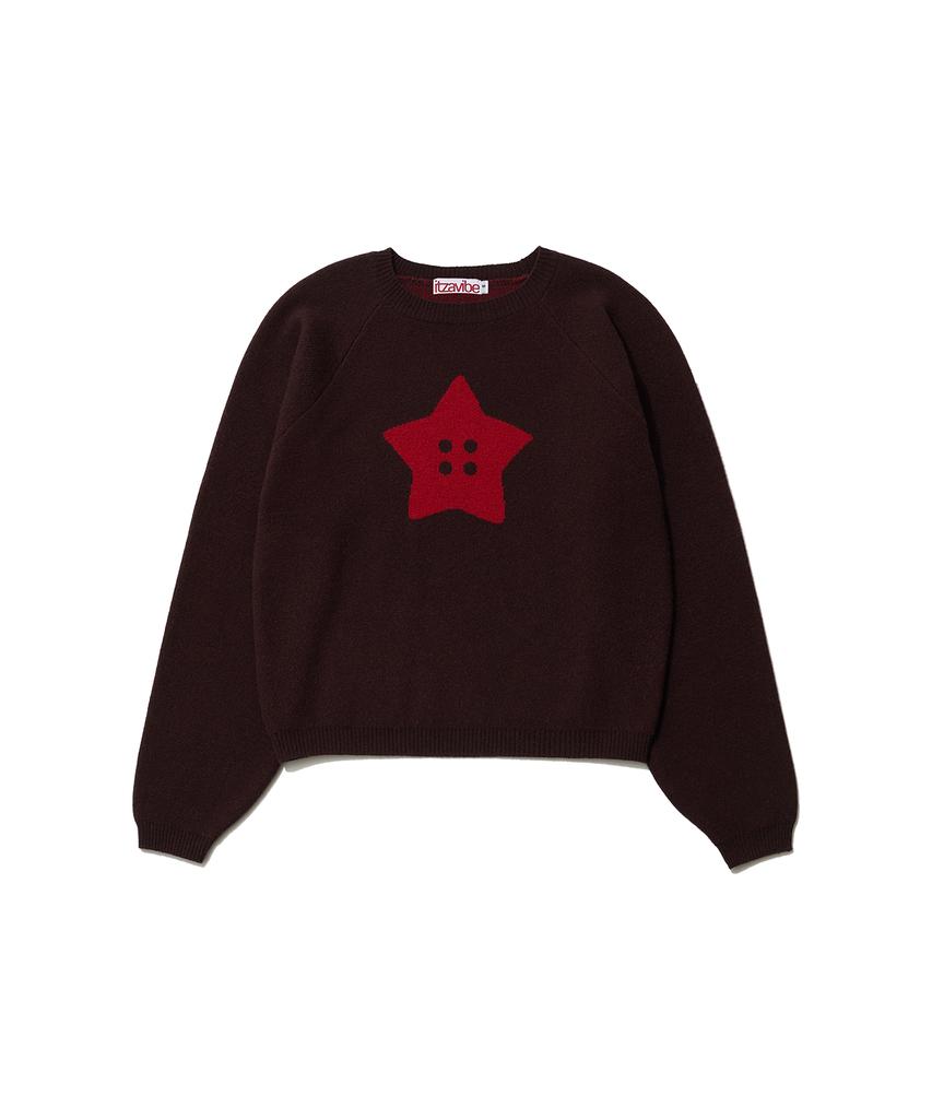 Isjabaibeu Star Button Knit - Brown