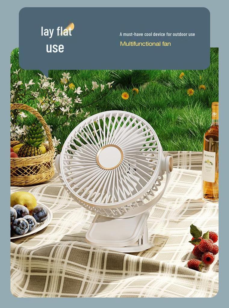 Rechargeable & Plug-in Desktop Clip Fan with Night Light - Silent High Wind Power for Office & Dormitory Use