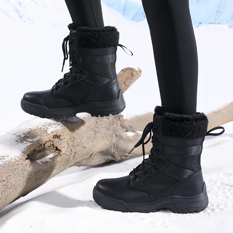 Winter snow boots plush warm cotton shoes wear-resistant sports outdoor high-top lace-up women's boots large size