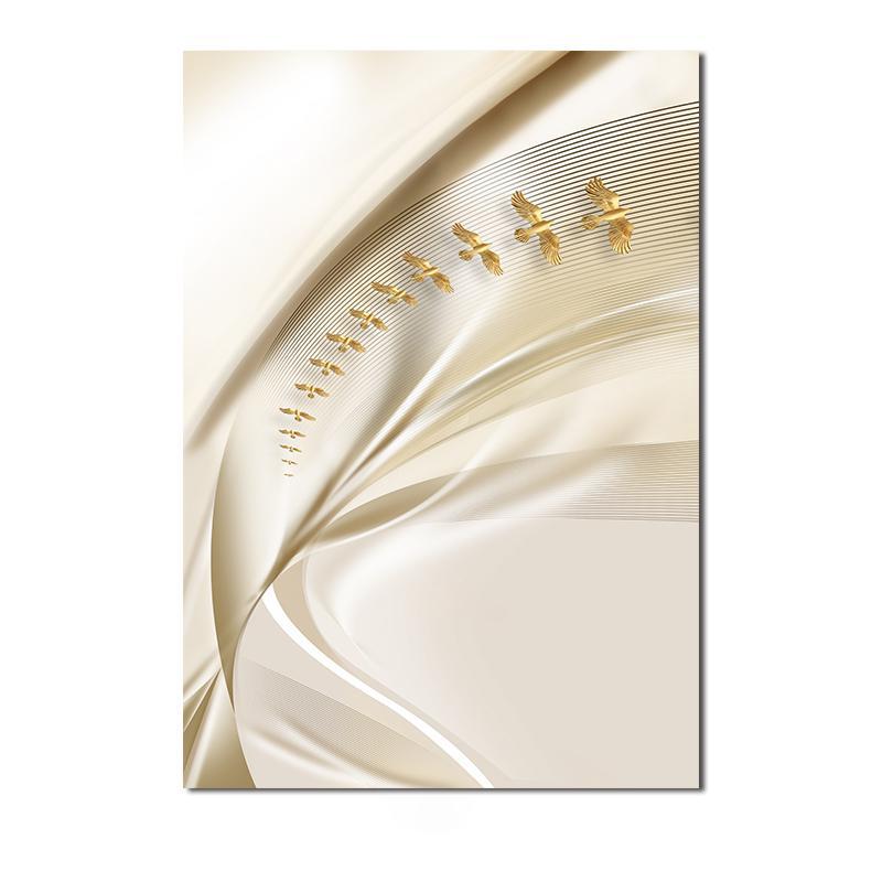 Abstrakcyjne Złote Srebrne Ptaki Kwiat Płótno Plakat Lekki Luksus Wydruk Artystyczny Obraz Nowoczesny Obraz na Ścianę Salon Wystrój Domu