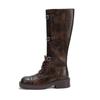 Leather Miu Home Thick-soled Heightening Buckle Boots Women's Autumn and Winter New Maillard Wind Tall Western Knight Boots