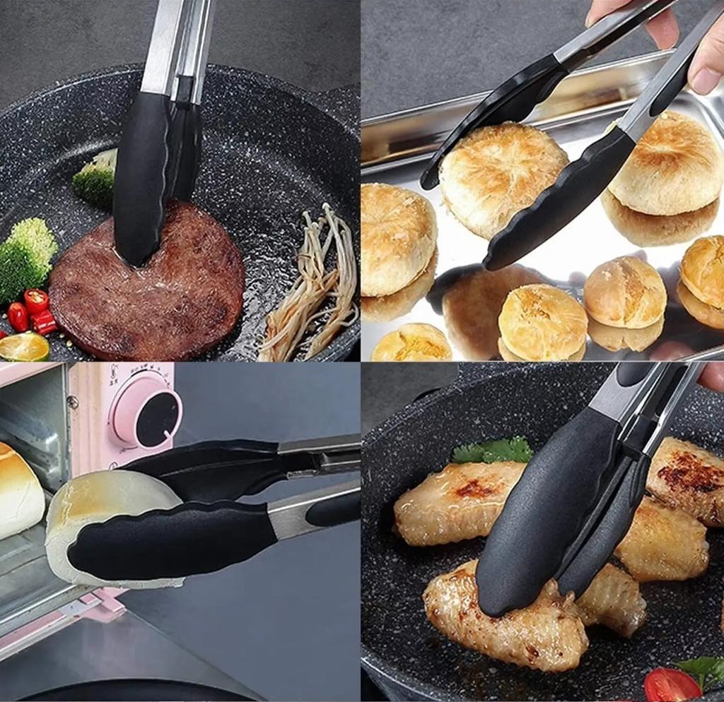 7/9/12inch Silicone Kitchen BBQ Tongs Stainless Steel Locking Cooking Tongs with Silicone Tips Non-Slip Food Tongs for Cooking