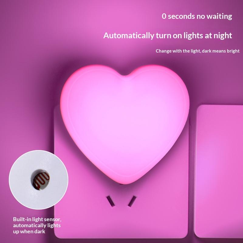 Heart Shaped Sensor Control LED Night Light With Light Sensing Function Soft Glow Plug In Night Lamp For Bedroom And Hallway