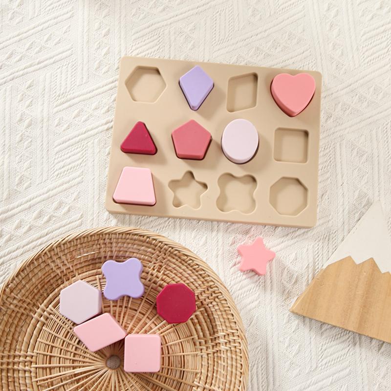 Montessori dřevěná 3D hračka puzzle Silikonové stohování dítě barevné dřevěné kostky kognitivní schopnosti učení pro dítě vzdělávací hračka