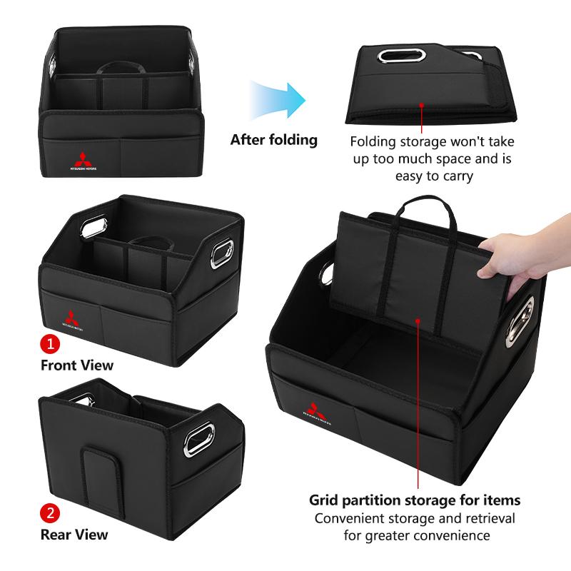 Car Leather Boot Organiser Storage Box Large Capacity Foldable Storage Bag For Mitsubishi Outlander Lancer L200 ASX Pajero