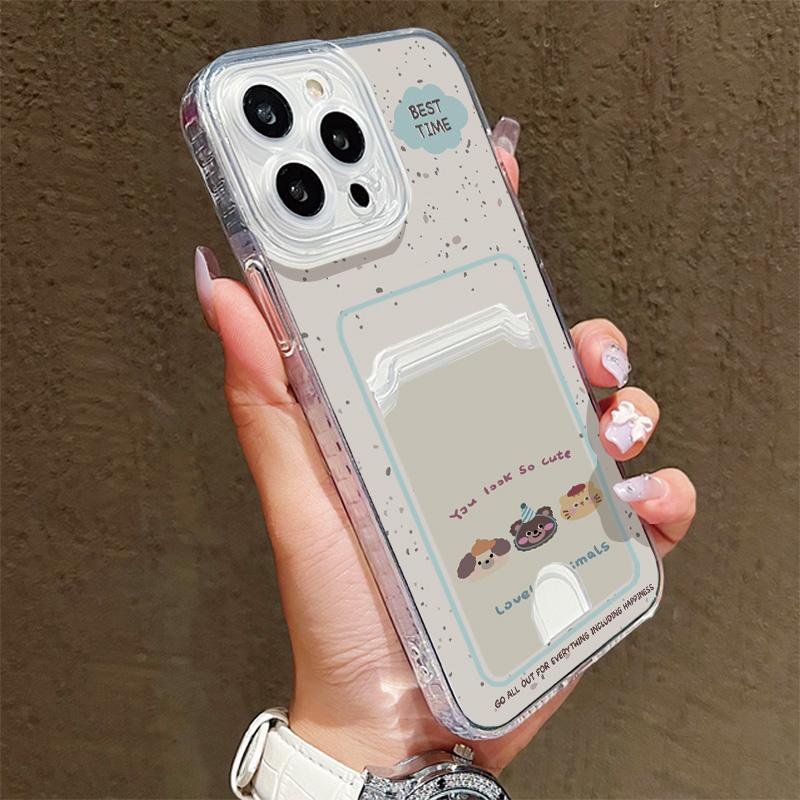 Card Slot Holder Silicone Wallet Pocket Case For Xiaomi Redmi Note 13 14 Reno 12F 13F iPhone 16 17 Samsung S23 S24 S25 Ultra Cover Clear Phone Bumper