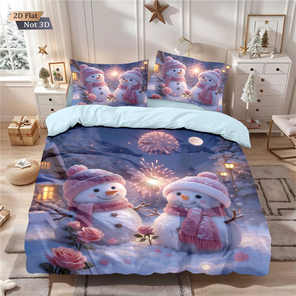 3pcs Merry Christmas Snowman Printed Chipless Quilt Set Multi Size Bedroom Holiday Bedding Holiday Decoration Machine Washable