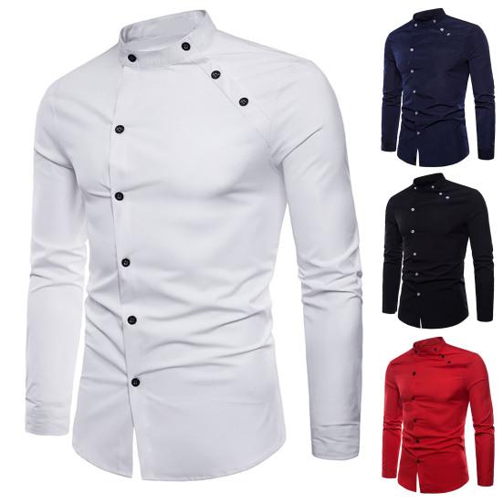 Chemise homme couleur unie simple boutonnage coupe slim double patte de boutonnage printemps t-shirt pour un usage quotidien