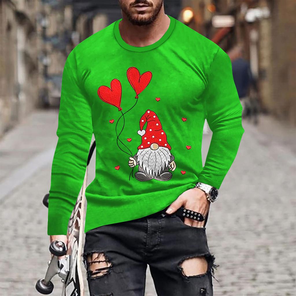 Spring and Autumn Round Neck 3D Love Printed Top Valentine's Day Themed T-shirts Fashionable Casual Long Sleeved Men's T-shirts