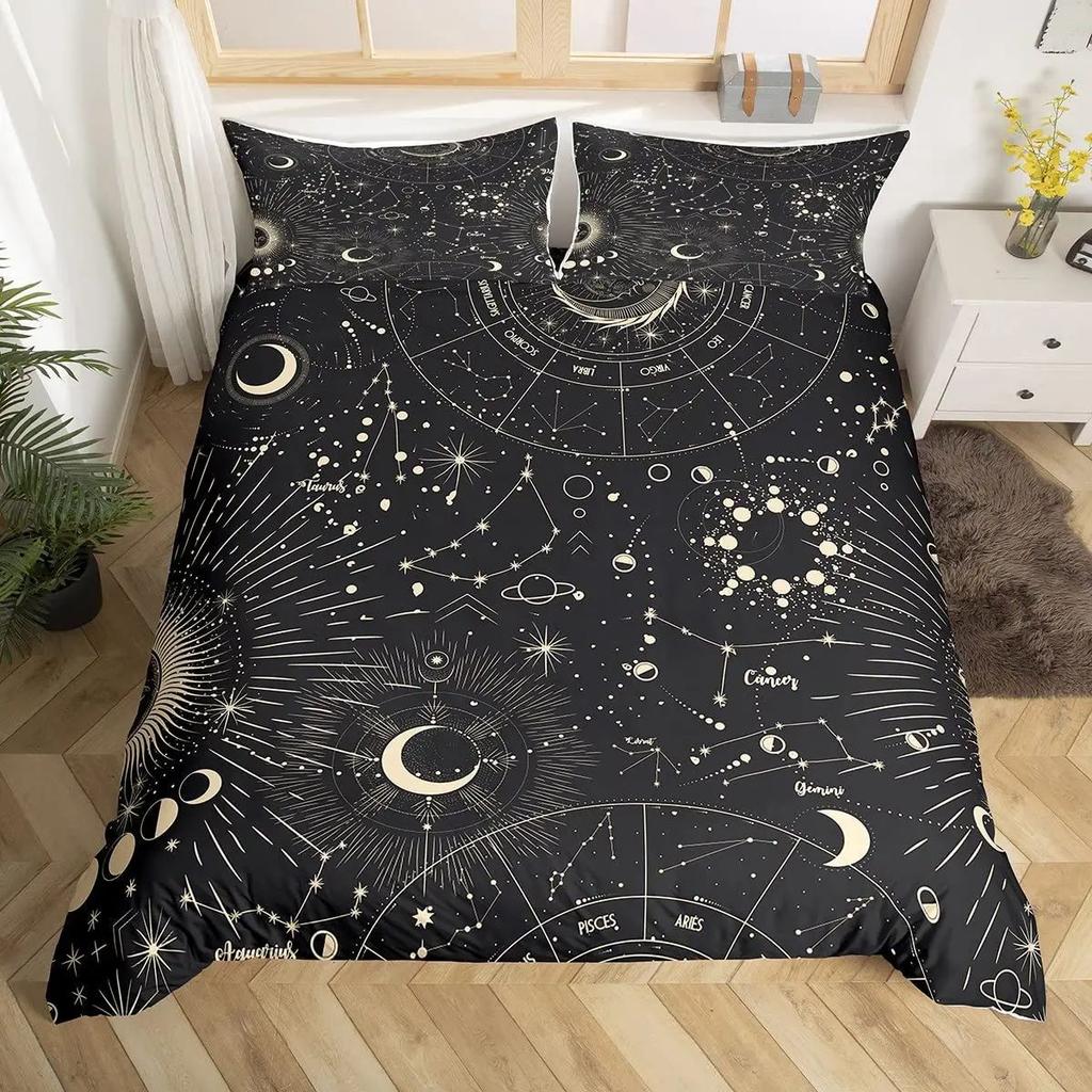 Astrology Themed Duvet Set, Twelve Zodiac Astrology Printed Bedding Set, Three-Piece Set