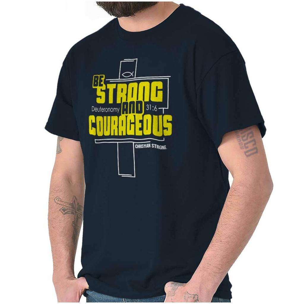 Christlicher Glaube Sei Stark und Mutig Damen oder Herren Rundhals T-Shirt Tee