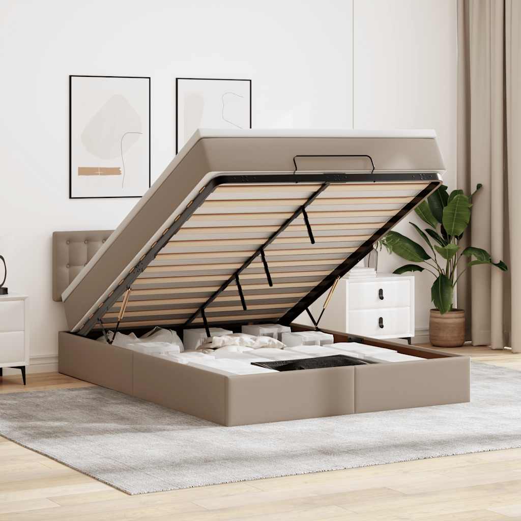 Ottoman Bed with Mattress Cappuccino Brown 140x200 Cm Faux Leather