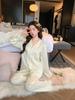2026 Women's Luxury Ice Silk Lace Hollow Long Sleeve Pajama Set