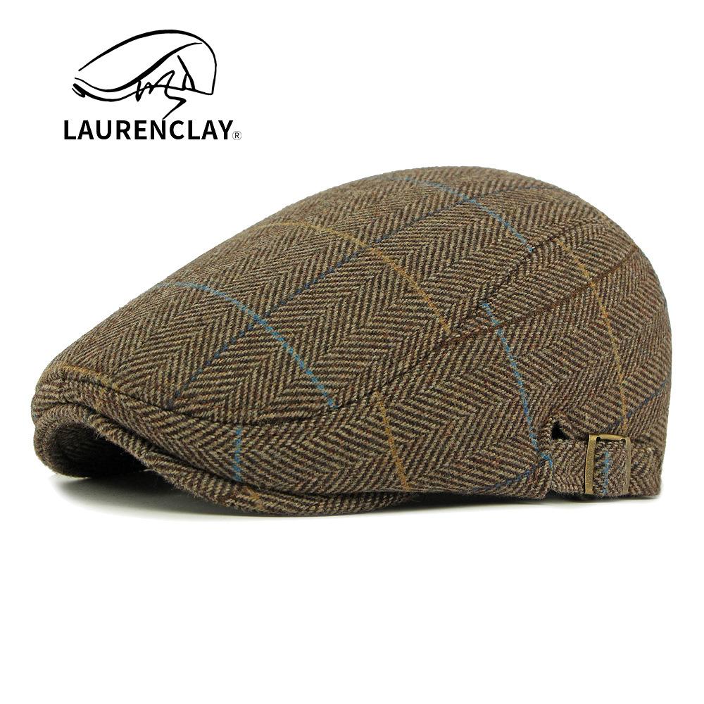 

New Autumn Winter Beret Men Flat Ivy Newsboy Cap for Men Classic Wool Blend Tweed Cabbie Hat Comfortable Big Head adjust світло-коричневого кольору