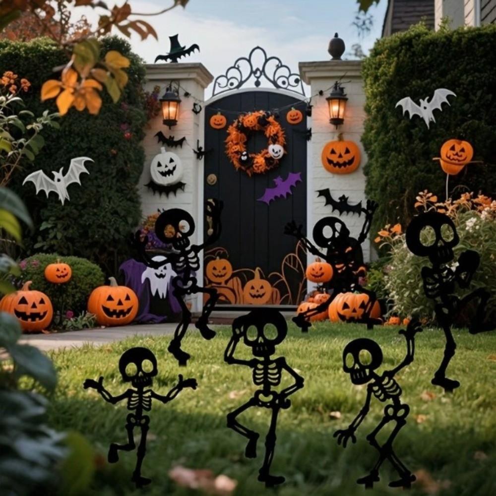 Skull Halloween Decorations Acrylic Dancing Skeleton Bone Dancer Yard Stake Gothic Style Hollow Out Humorous Art Stakes Outdoor