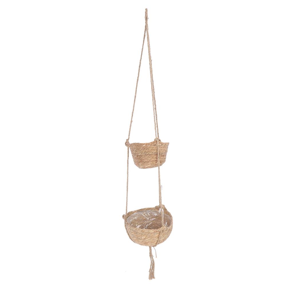 2 Tier Woven Hanging Basket, Hemp Rope Hanging Fruit Basket Flower Plants Wall Basket Single Body Multi Purpose for Living Room Bedroom, Wall Hanging