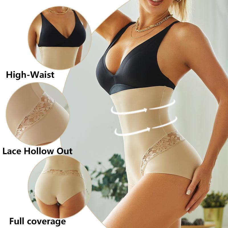 Nahtlose Frauen Hohe Taille Bodysuit Shapewear Spitze Aushöhlen Shaping Höschen Atmungsaktiv Starke Bauch Abnehmen Panty 2024