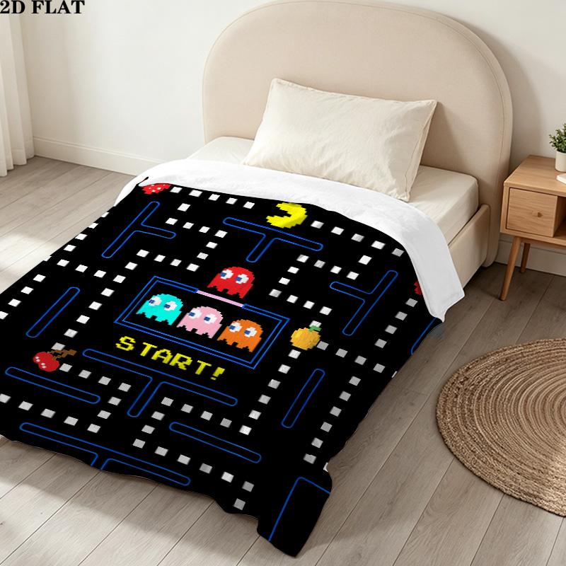 1PC Pacman Patterned Flannel Blanket Suitable For All Seasons For Home Decor Warmth And Comfort Gifts Holiday Present