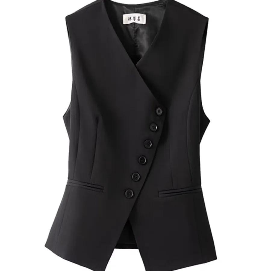 Spring Summer V-neck Sleeveless Ladies Blazer Vest Coat Single Breasted Short Women's Suit Waistcoat Jacket