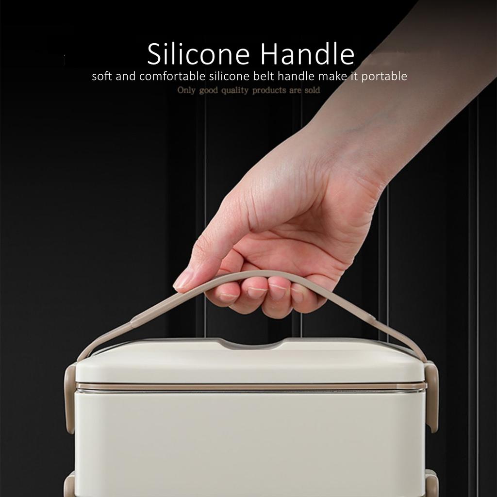 LFGB Certification Pure 304 Stainless Steel 2 Layers Bento Box with Silicone Seal Belt and PP Shell Lunch Box with Handle