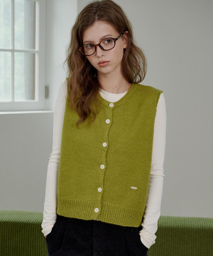LOSSYROW Essential Button Knit Vest Olive