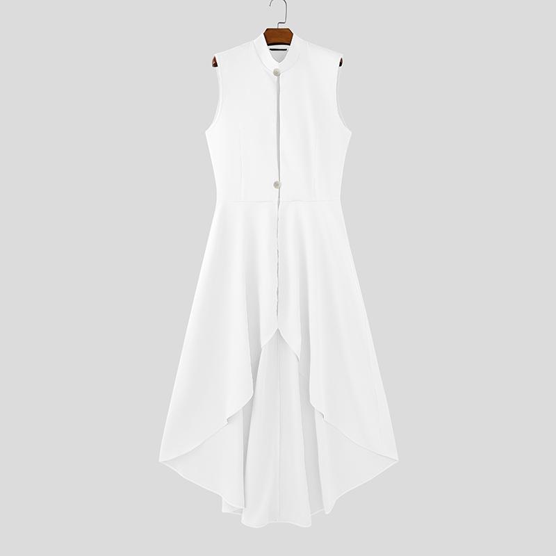 INCERUN Men Sleeveless Button Cutout Irregular Ruffled Long Vest Cardigan Waistcoats