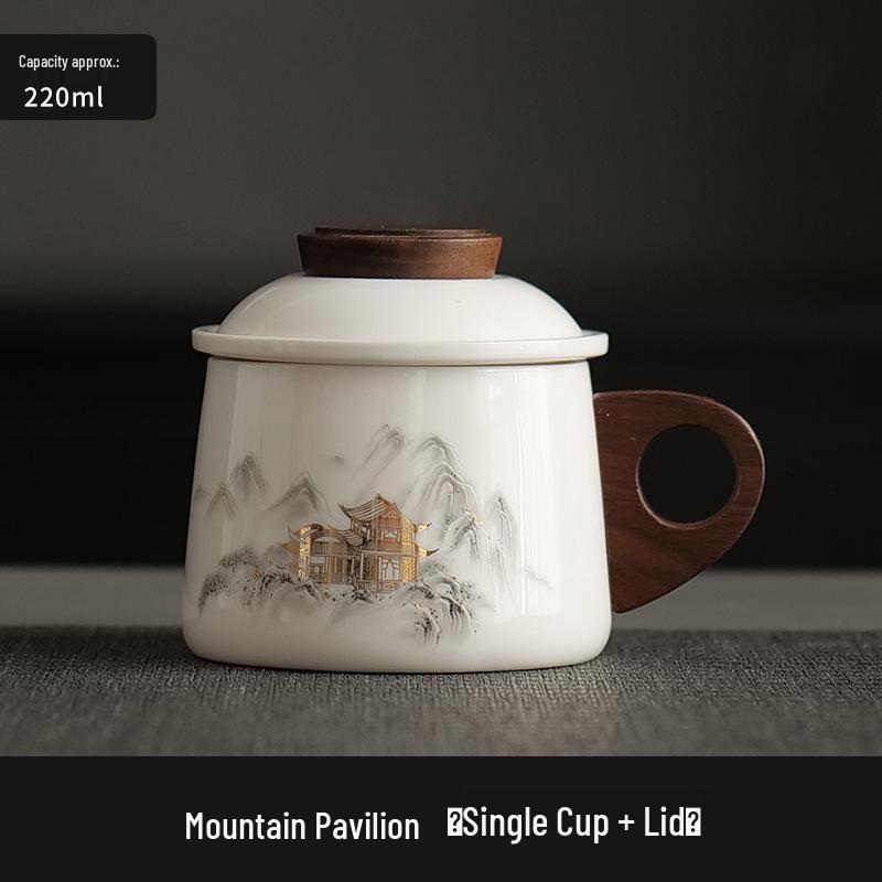 Dehua White Porcelain Tea & Coffee Mug with Lid - Ceramic Cup for Tea & Water Separation, Ideal for Office & Personal Use.