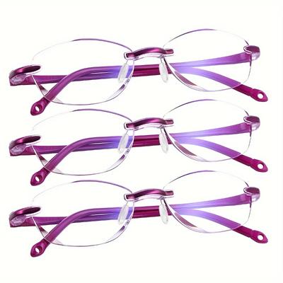 3PCS +100 To +400 Fashion Young Frameless Reading Glasses Women Anti Blue Light Diamond Presbyopic Glasses for Women