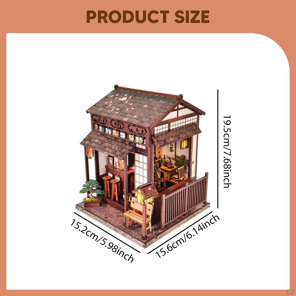 Miniature House Kit Wood Tea Birthday Gift with LED Creative Handmade for Kids Adults to Build