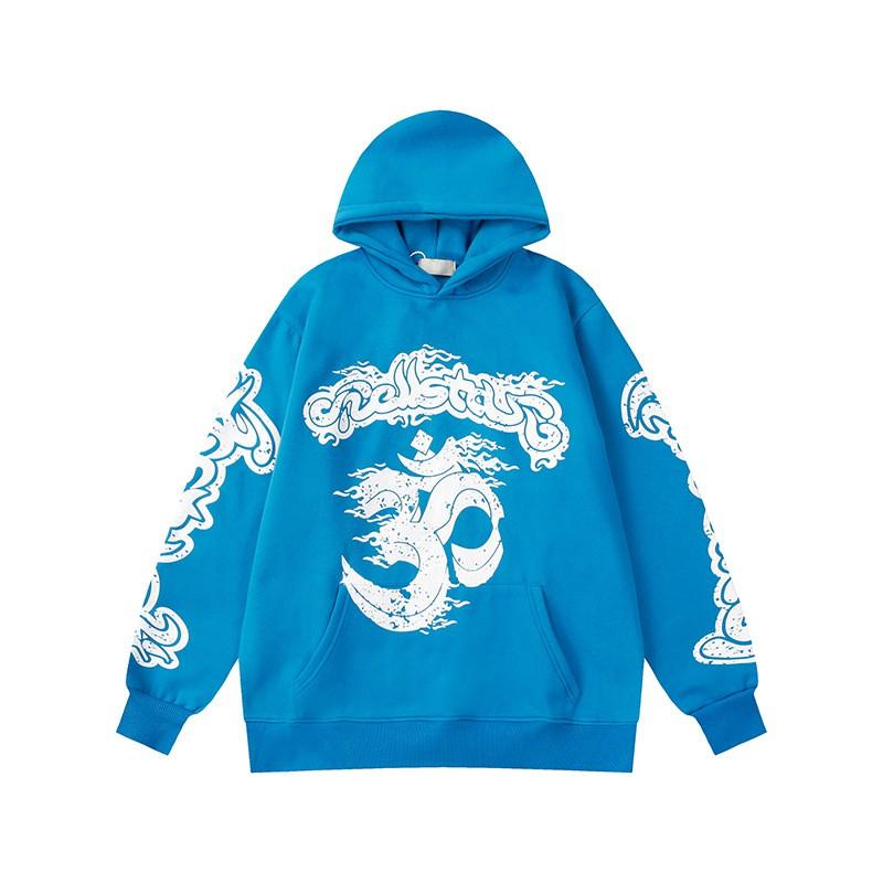 Mens Oversized Hoodie With Retro Moon Print Streetwear Sweatshirt Winter